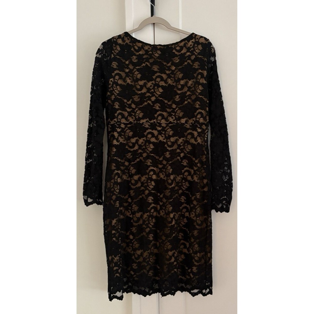 Karen Kane Dress Women's XL Lace V Neck Scallop Hem Solid Black Elegant Mini NWT - Picture 2 of 11